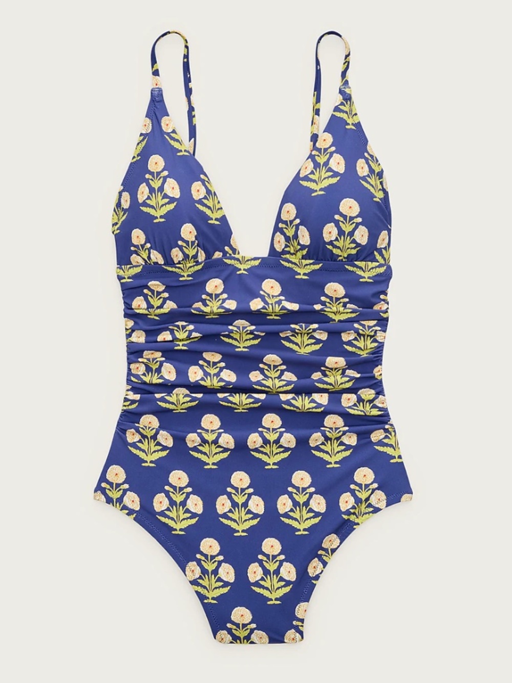 J.Crew Ruched Plunge V-neck One-piece swimsuit Marigold Block Print Long Torso 4